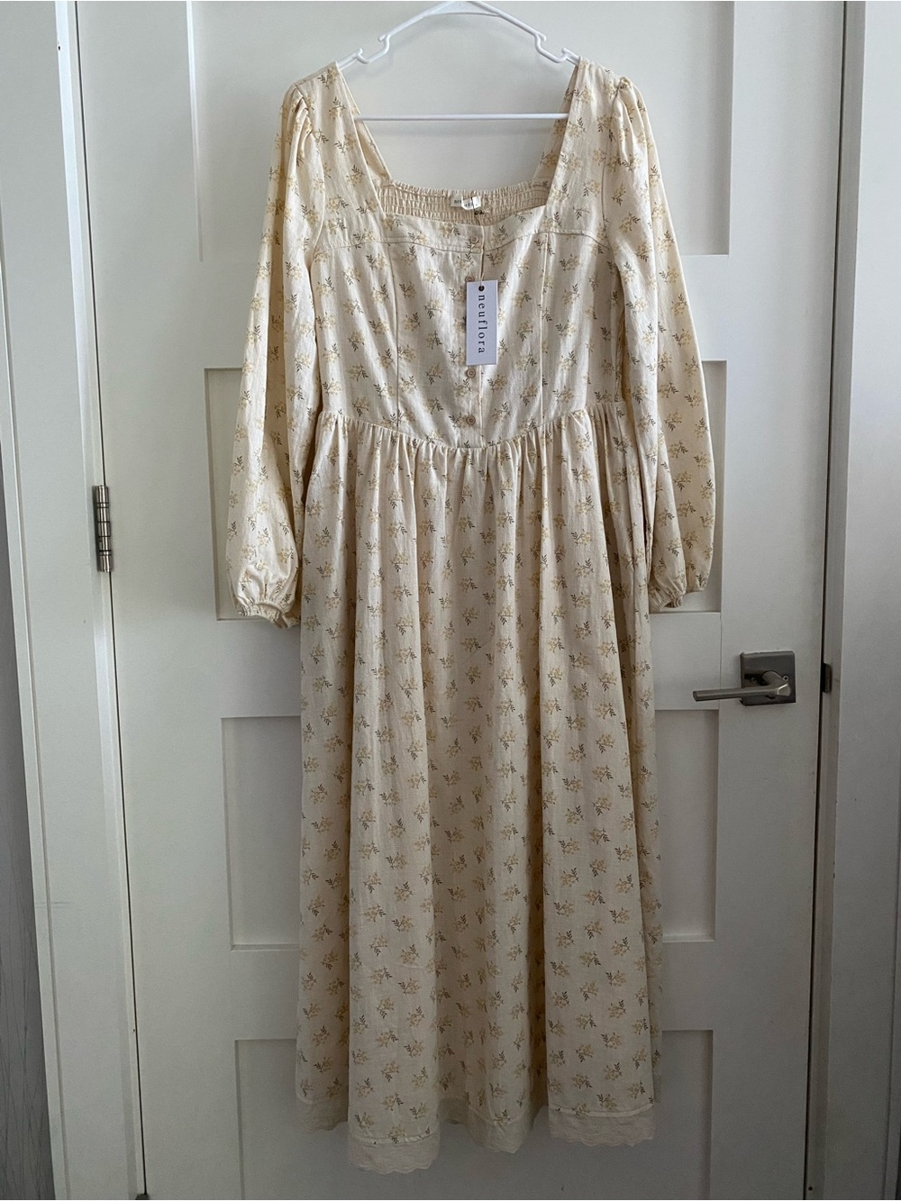 Neuflora Spring Hill Dress Floral Cotton Maxi Dress Cream & Yellow Medium NWT